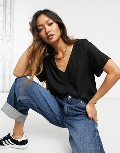 Черная футболка с V-образным вырезом Monki-Черный цвет