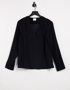 Черный топ с длинными рукавами и V-образным вырезом Vila-Черный цвет