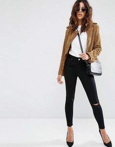 Черные джинсы скинни с завышенной талией и рваными коленями ASOS DESIGN-Черный