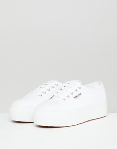 Массивные тканевые кроссовки на плоской платформе Superga 2790 Linea-Белый