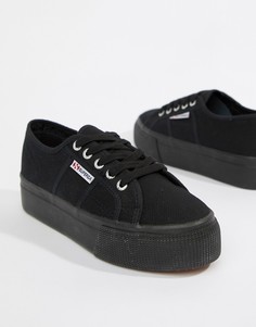 Черные тканевые кроссовки на плоской платформе Superga 2790 linea-Черный цвет