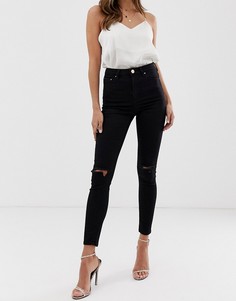 Черные джинсы скинни с завышенной талией и рваными коленями ASOS DESIGN-Черный
