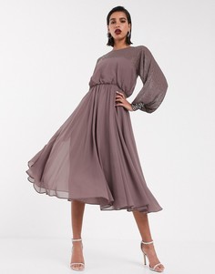 Платье миди с отделкой на кокетке розовато-лилового цвета ASOS DESIGN-Многоцветный