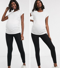 Набор из 2 черных леггинсов с завышенной талией ASOS DESIGN Maternity Petite, СКИДКА-Черный