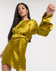 Атласное oversized-платье с отделкой на рукавах ASOS DESIGN-Зеленый