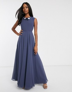 Платье макси с 3D-отделкой ASOS DESIGN-Синий