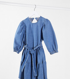 Свободное джинсовое платье мини с поясом ASOS DESIGN Petite-Синий