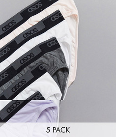 Набор из 5 трусов с названием бренда на поясе ASOS DESIGN-Многоцветный