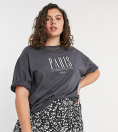 Oversized-футболка с принтом "Paris" ASOS DESIGN Curve-Серый