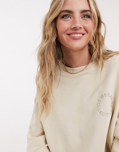 Светло-бежевый свитшот с вышитым логотипом ASOS Weekend Collective-Кремовый