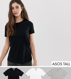 Набор из 3 футболок из органического хлопка с круглым вырезом ASOS DESIGN Tall, СКИДКА-Мульти