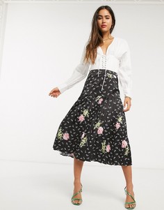 Розовая юбка миди с цветочным принтом Liquorish-Многоцветный