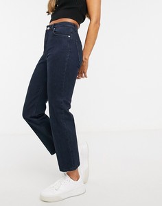 Темные прямые джинсы с завышенной талией ASOS DESIGN-Синий