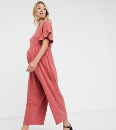 Розовый свободный трикотажный комбинезон для дома с оборками на рукавах ASOS DESIGN Maternity