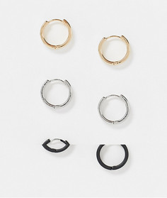 Серьги-кольца 12 мм (черные/серебристые/золотистые) ASOS DESIGN-Мульти