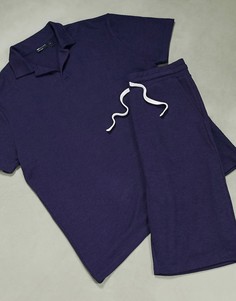Темно-синие шорты и футболка из мягкого трикотажа для дома ASOS DESIGN-Темно-синий