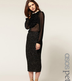 Юбка-карандаш в полоску с люрексом ASOS DESIGN Petite-Черный