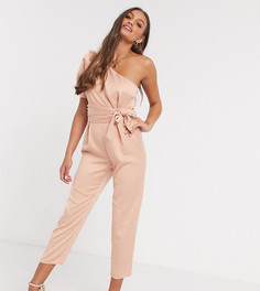 Пудрово-розовый комбинезон на одно плечо ASOS DESIGN petite