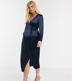 Темно-синее атласное платье миди с запахом ASOS DESIGN Maternity-Темно-синий