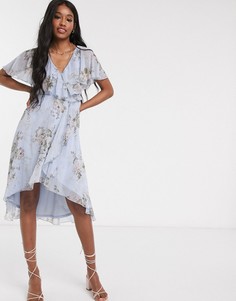 Платье макси с асимметричным краем и цветочным принтом ASOS DESIGN-Мульти