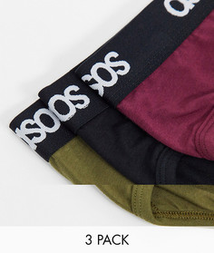 Набор из 3 трусов черного, бордового цветов и цвета хаки ASOS DESIGN-Многоцветный