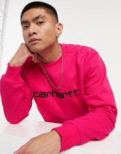 Свитшот рубиново-розового цвета с черным логотипом Carhartt WIP-Розовый цвет