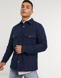 Темно-синяя шерстяная рубашка навыпуск с нагрудными карманами Calvin Klein-Темно-синий