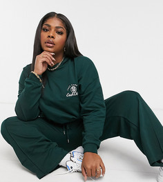 Темно-зеленый oversized-худи и прямые джоггеры с вышивкой "Take Care" ASOS DESIGN Curve