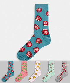 Пять пар новогодних носков до щиколотки ASOS DESIGN-Мульти