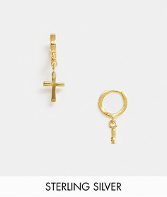 Серебряные серьги-кольца с подвеской-крестиком с позолотой 14 карат ASOS DESIGN-Золотистый