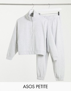 Спортивный костюм из свитшота с короткой молнией и джоггеров ASOS DESIGN Petite-Серый