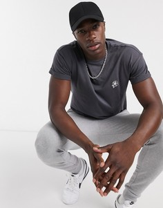 Серая футболка с вышитой розой New Look-Серый