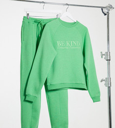 Спортивный костюм зеленого цвета из свитшота с вышивкой «be kind» и джоггеров прямого кроя ASOS DESIGN Tall-Зеленый