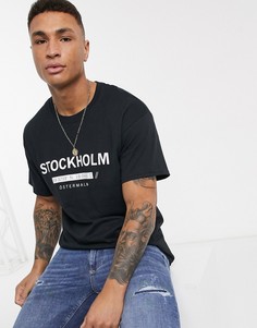Черная oversized-футболка с принтом "Stockholm" New Look-Черный цвет