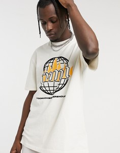 Светло-бежевая футболка с принтом Topman-Светло-бежевый