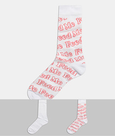 Набор из 2 пар спортивных носков с вышивкой "Feed me" ASOS DESIGN-Белый