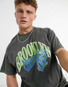 Темно-серая oversized-футболка с принтом "Brooklyn" New Look-Серый