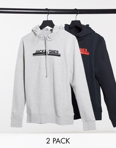Набор из 2 худи черного и серого цветов с логотипом Jack & Jones-Многоцветный
