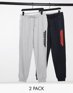 Набор из двух джоггеров черного и серого цвета с логотипом Jack & Jones-Многоцветный