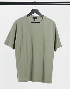 Футболка из фактурного трикотажа цвета хаки в стиле oversized New Look-Зеленый
