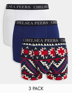 Набор из трех пар боксеров c ацтекским принтом / темно-синего / белого цвета Chelsea Peers-Многоцветный