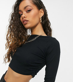 Черный облегающий кроп-топ с длинными рукавами и сборками по бокам ASOS DESIGN Petite