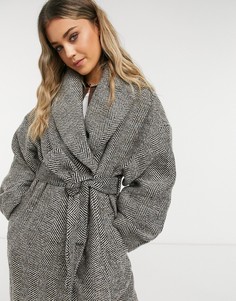 Oversized-пальто с узором «в елочку» ASOS DESIGN-Коричневый