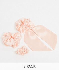 Набор из трех резинок для волос и банта разных размеров ASOS DESIGN-Розовый цвет
