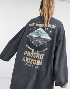 Платье-свитшот мини в стиле oversized серого цвета с эффектом кислотной стирки, необработанными краями и принтом "Phoenix" ASOS DESIGN-Серый
