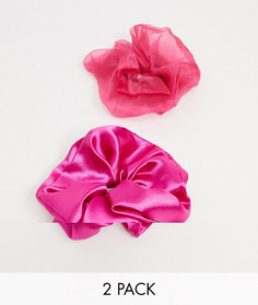 Набор из двух больших резинок для волос из ярко-розового атласа и органзы-Многоцветный Asos Design