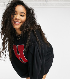 Черное платье-свитшот мини в стиле oversized с рукавами-фонариками и принтом в виде красной буквы ASOS DESIGN Curve-Черный