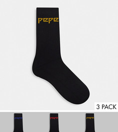 Набор из трех пар черных спортивных носков Pepe Jeans Jacobus-Черный цвет