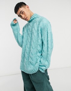 Голубой фактурный джемпер с высоким воротом и вязкой косичкой ASOS DESIGN