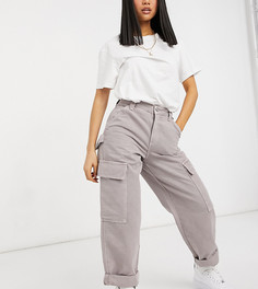 Лилово-розовые oversized-брюки карго с карманами в утилитарном стиле ASOS DESIGN Petite-Розовый цвет